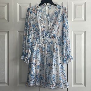 Mini long sleeve blue floral dress